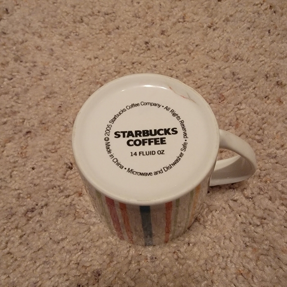 2005 Starbucks Coffee Co. Striped Mug White Multi-Colors Holds 14 Fl. Oz. Good - Picture 3 of 5